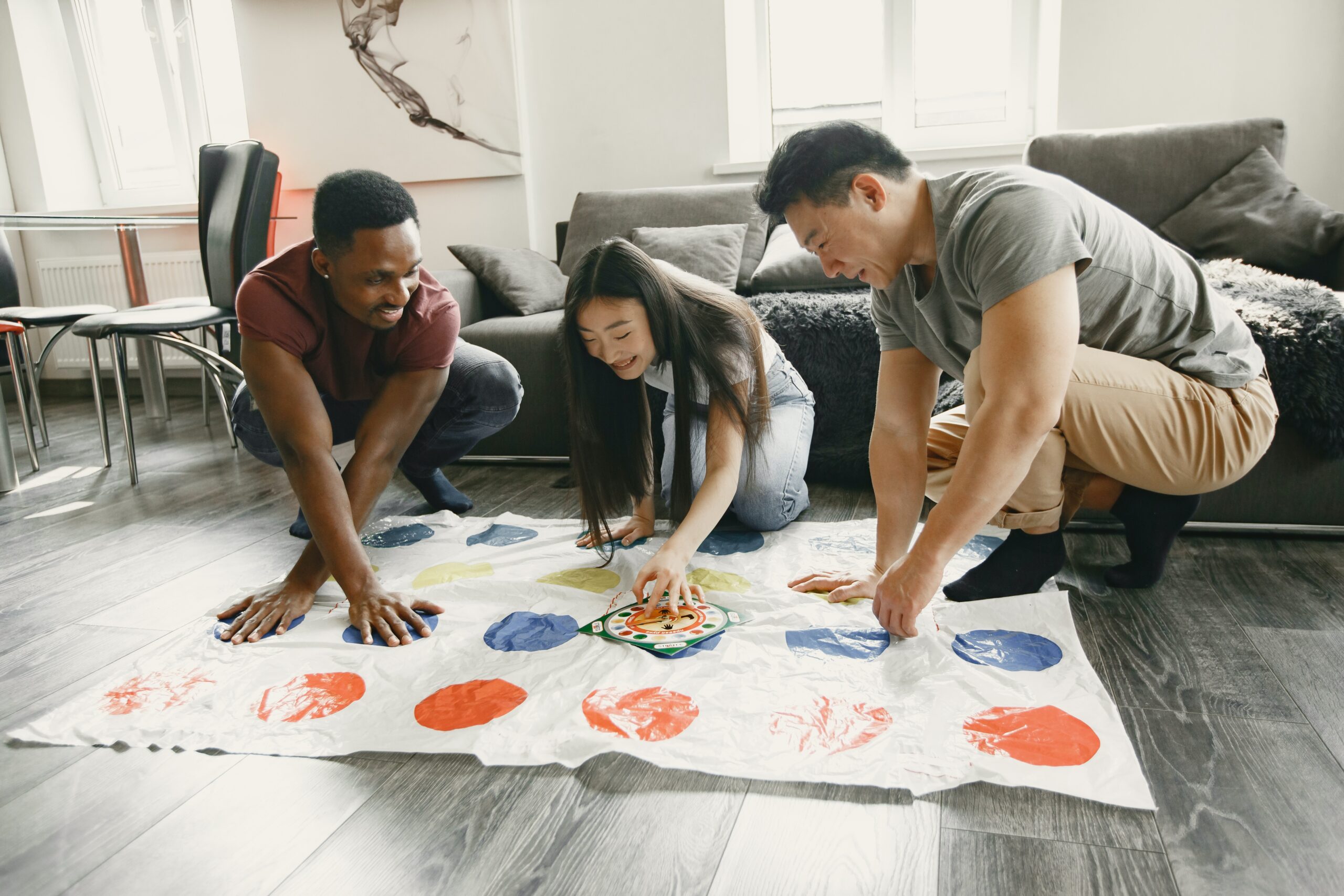 a family playing twister