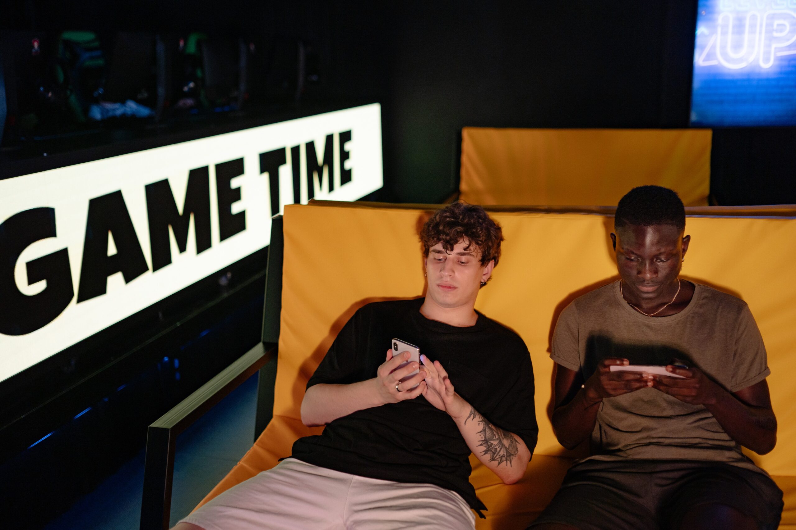 Boys playing games on phone