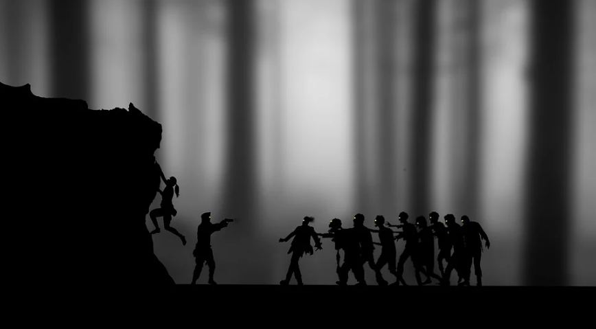 a group of zombies chasing survivors