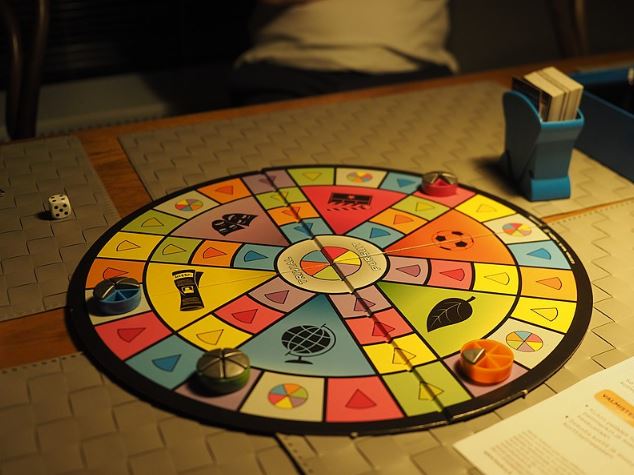 A Trivial Pursuit board game on a table