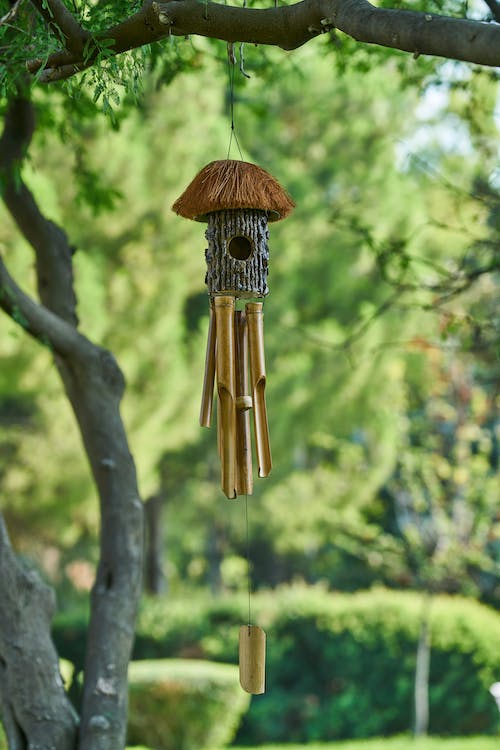 Wind chime hanging under tree